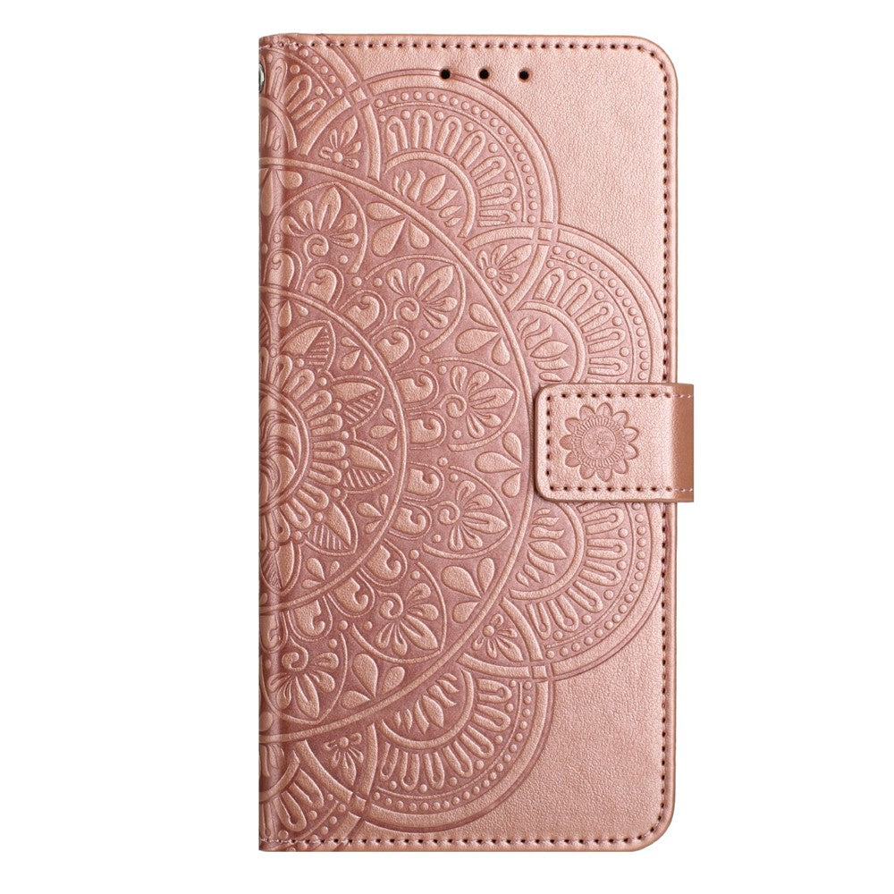 For iPhone 17 Pro Max Leather Case with Card Slots Mandala Pattern Phone Cover Stand - Rose Gold