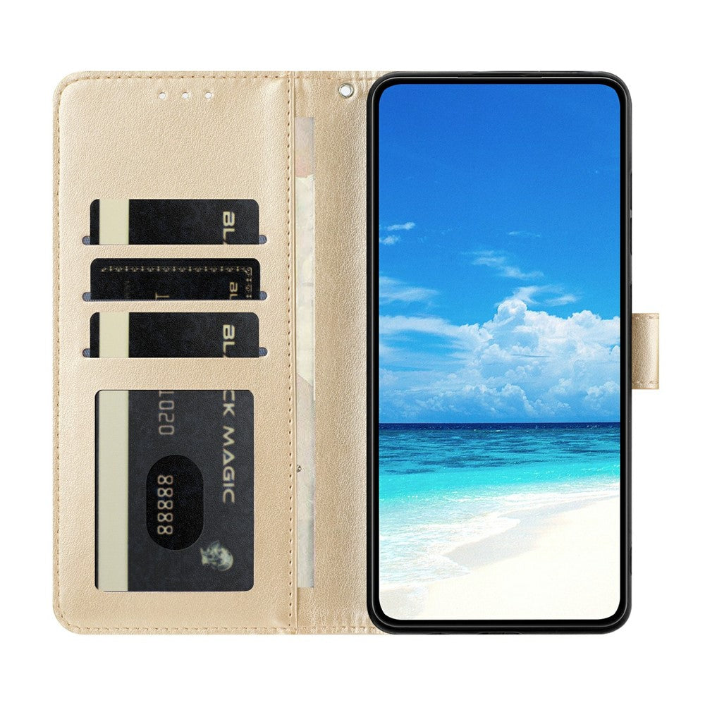 For Oppo Reno14 5G (Global) Case Butterfly Imprinted Wallet Stand PU Leather Flip Phone Cover with Strap - Gold