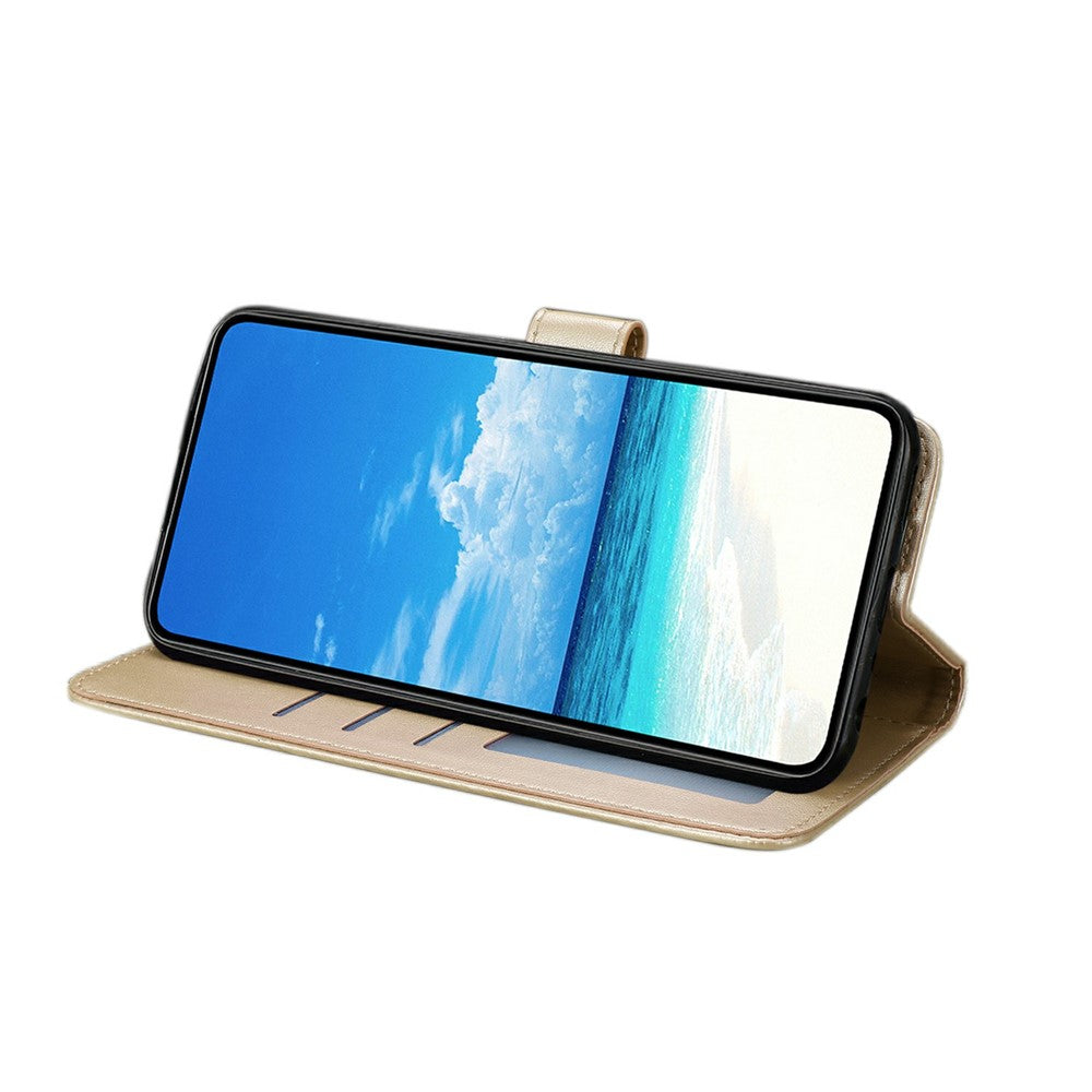 For Oppo Reno14 5G (Global) Case Butterfly Imprinted Wallet Stand PU Leather Flip Phone Cover with Strap - Gold