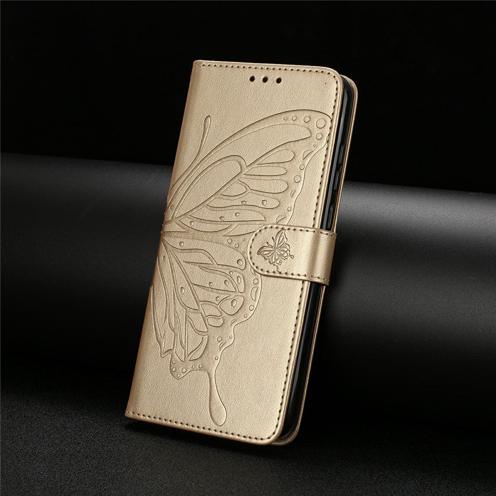 For Oppo Reno14 5G (Global) Case Butterfly Imprinted Wallet Stand PU Leather Flip Phone Cover with Strap - Gold