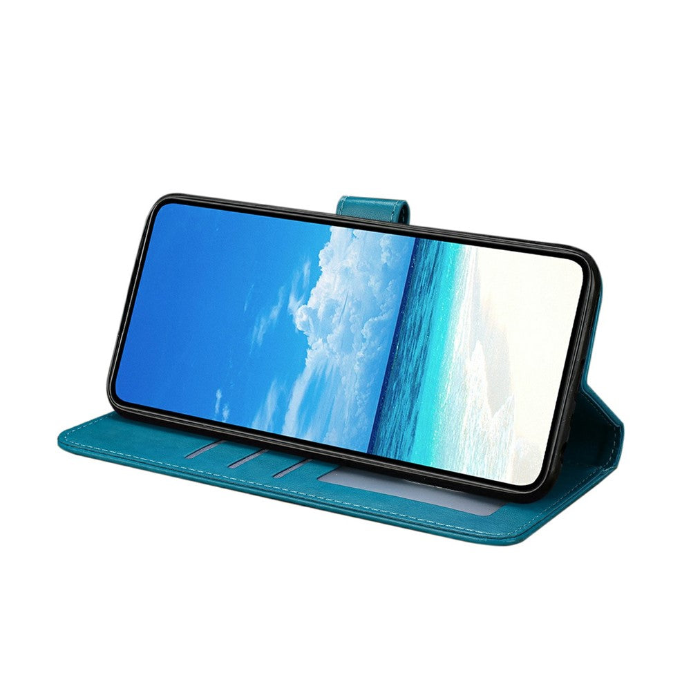 For Oppo Reno14 5G (Global) Case Butterfly Imprinted Wallet Stand PU Leather Flip Phone Cover with Strap - Blue
