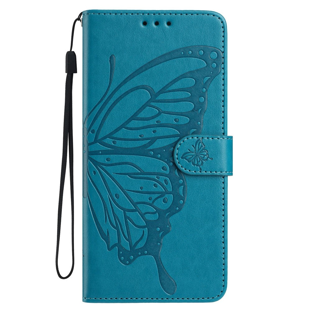 For Oppo Reno14 5G (Global) Case Butterfly Imprinted Wallet Stand PU Leather Flip Phone Cover with Strap - Blue