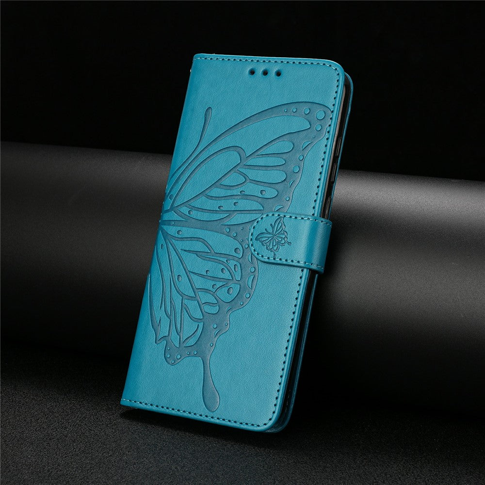 For Oppo Reno14 5G (Global) Case Butterfly Imprinted Wallet Stand PU Leather Flip Phone Cover with Strap - Blue