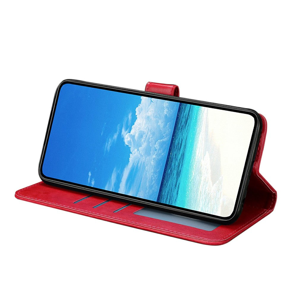 For Oppo Reno14 5G (Global) Case Butterfly Imprinted Wallet Stand PU Leather Flip Phone Cover with Strap - Red