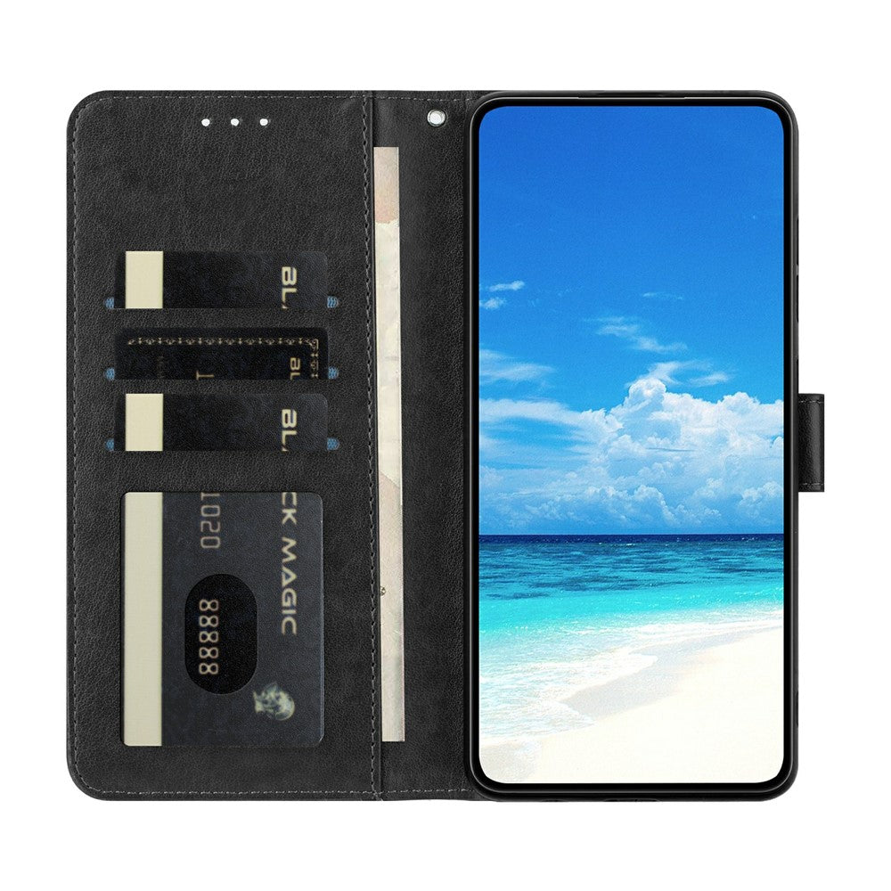 For Oppo Reno14 5G (Global) Case Butterfly Imprinted Wallet Stand PU Leather Flip Phone Cover with Strap - Black