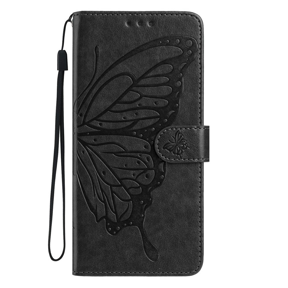 For Oppo Reno14 5G (Global) Case Butterfly Imprinted Wallet Stand PU Leather Flip Phone Cover with Strap - Black