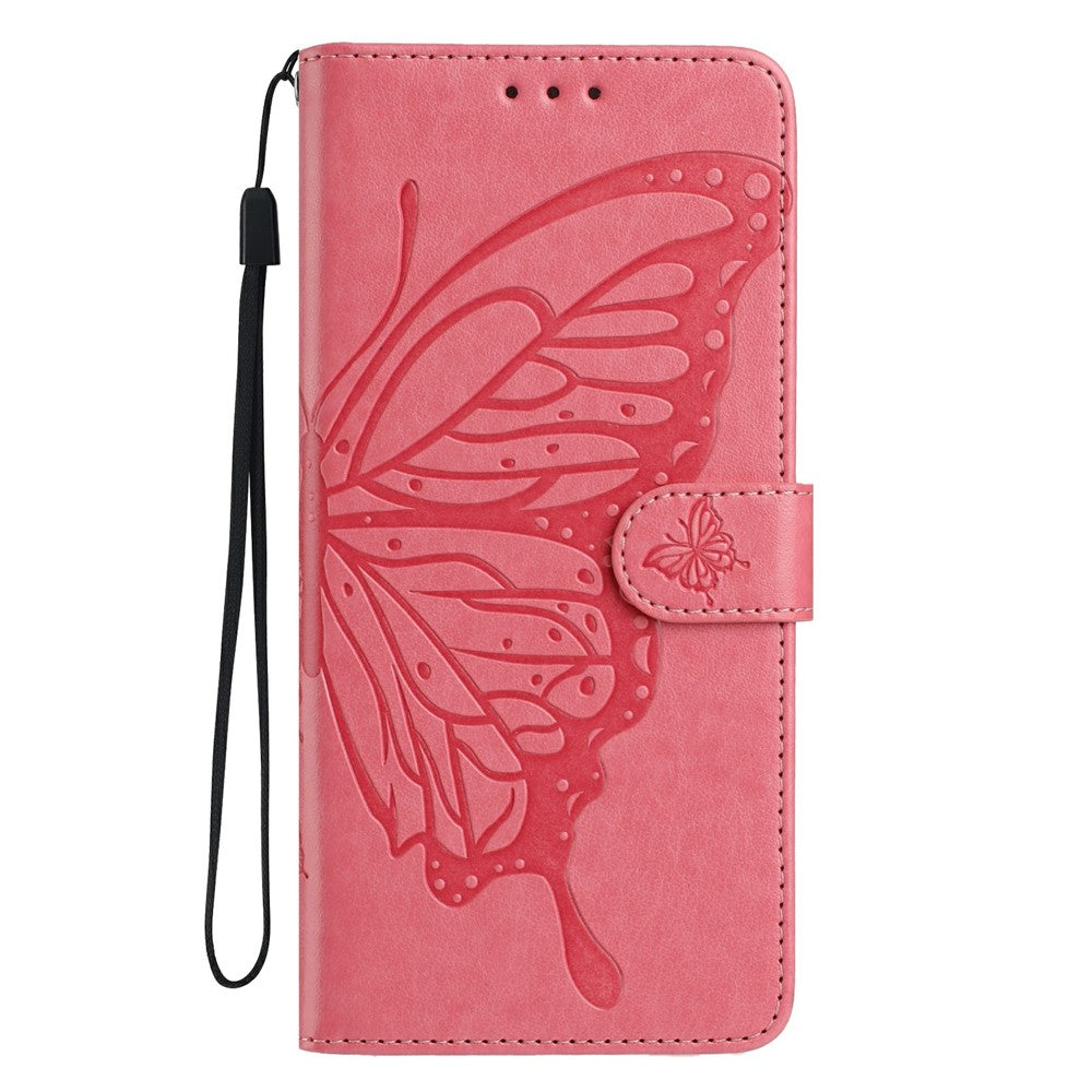 For Oppo Reno14 5G (Global) Case Butterfly Imprinted Wallet Stand PU Leather Flip Phone Cover with Strap - Rose