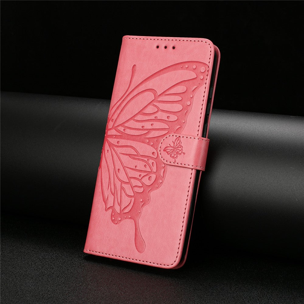 For Oppo Reno14 5G (Global) Case Butterfly Imprinted Wallet Stand PU Leather Flip Phone Cover with Strap - Rose
