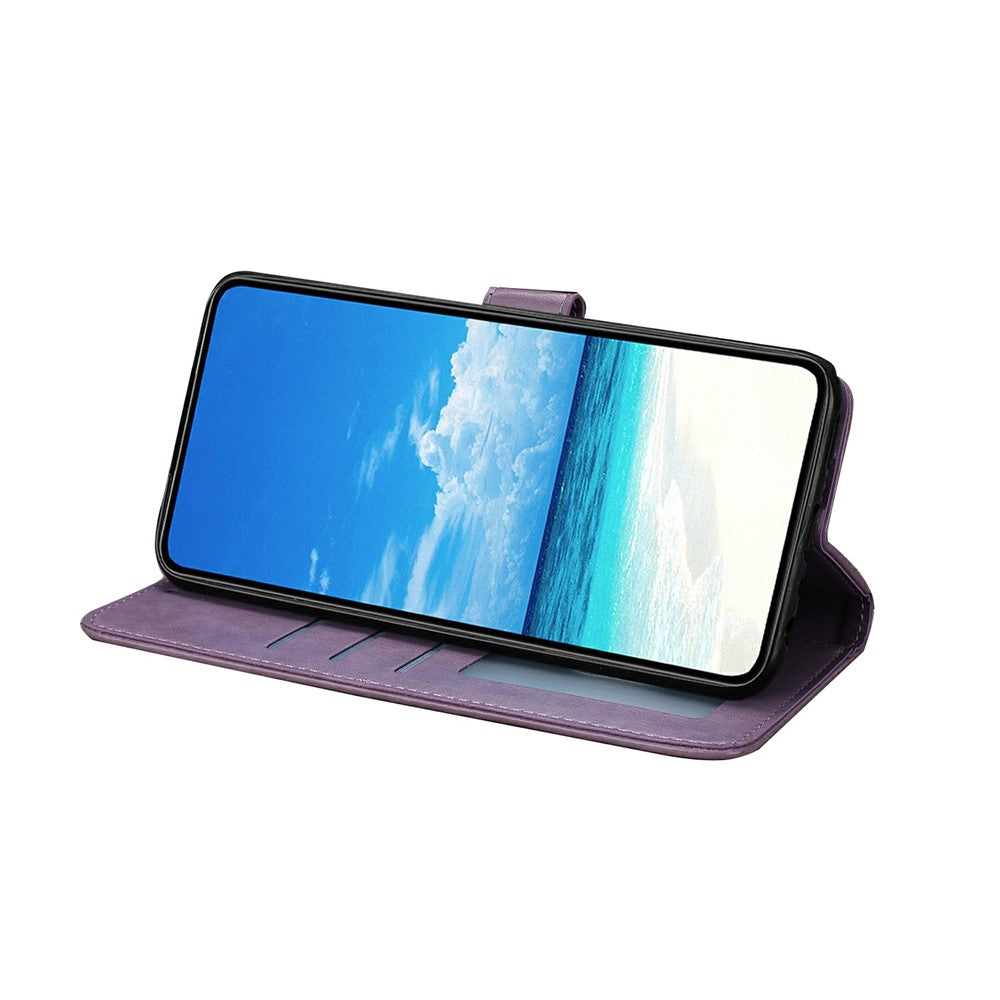 For Oppo Reno14 5G (Global) Case Butterfly Imprinted Wallet Stand PU Leather Flip Phone Cover with Strap - Purple