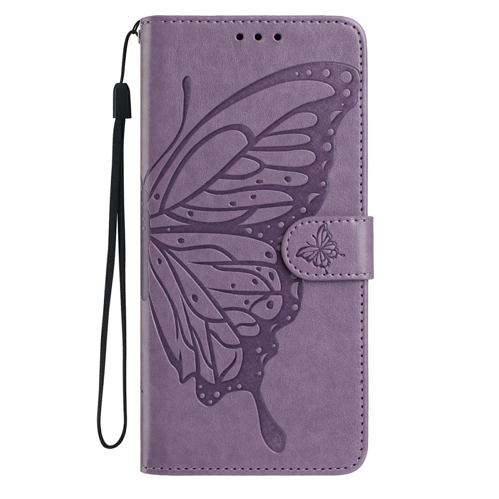 For Oppo Reno14 5G (Global) Case Butterfly Imprinted Wallet Stand PU Leather Flip Phone Cover with Strap - Purple