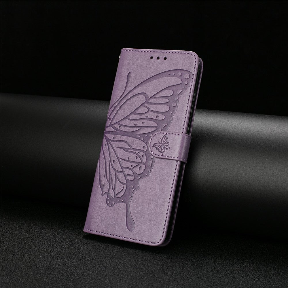 For Oppo Reno14 5G (Global) Case Butterfly Imprinted Wallet Stand PU Leather Flip Phone Cover with Strap - Purple