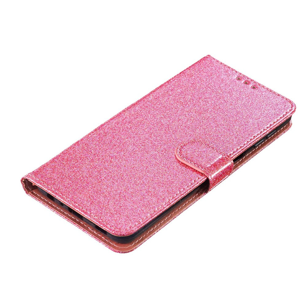 For iPhone 17 Pro Max Wallet Case Glitter Anti-Scratch Leather Stand Phone Cover with Strap - Pink