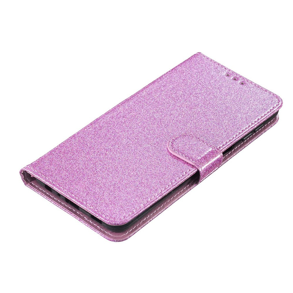 For iPhone 17 Pro Max Wallet Case Glitter Anti-Scratch Leather Stand Phone Cover with Strap - Light Purple