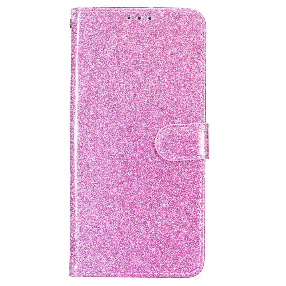 For iPhone 17 Pro Max Wallet Case Glitter Anti-Scratch Leather Stand Phone Cover with Strap - Light Purple