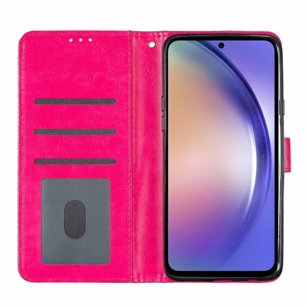 For Oppo Reno14 5G (Global) Wallet Case Glitter Anti-Scratch Leather Stand Phone Cover with Strap - Rose