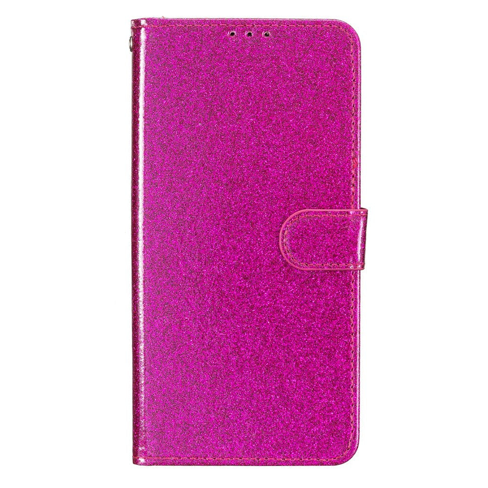For Oppo Reno14 5G (Global) Wallet Case Glitter Anti-Scratch Leather Stand Phone Cover with Strap - Rose