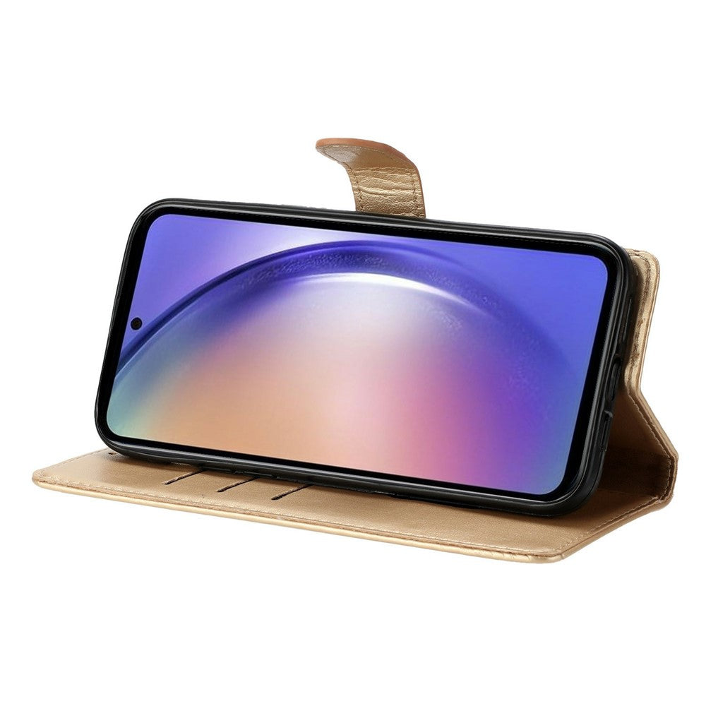 For Oppo Reno14 5G (Global) Wallet Case Glitter Anti-Scratch Leather Stand Phone Cover with Strap - Gold
