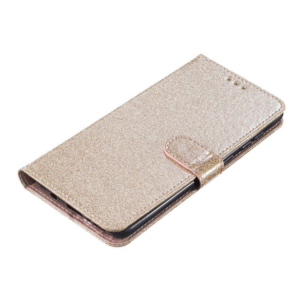 For Oppo Reno14 5G (Global) Wallet Case Glitter Anti-Scratch Leather Stand Phone Cover with Strap - Gold