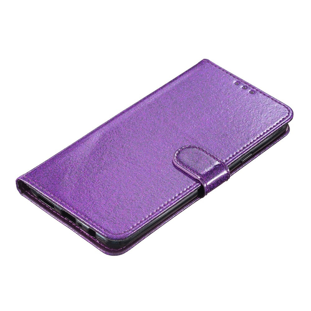For Oppo Reno14 5G (Global) Wallet Case Glitter Anti-Scratch Leather Stand Phone Cover with Strap - Purple