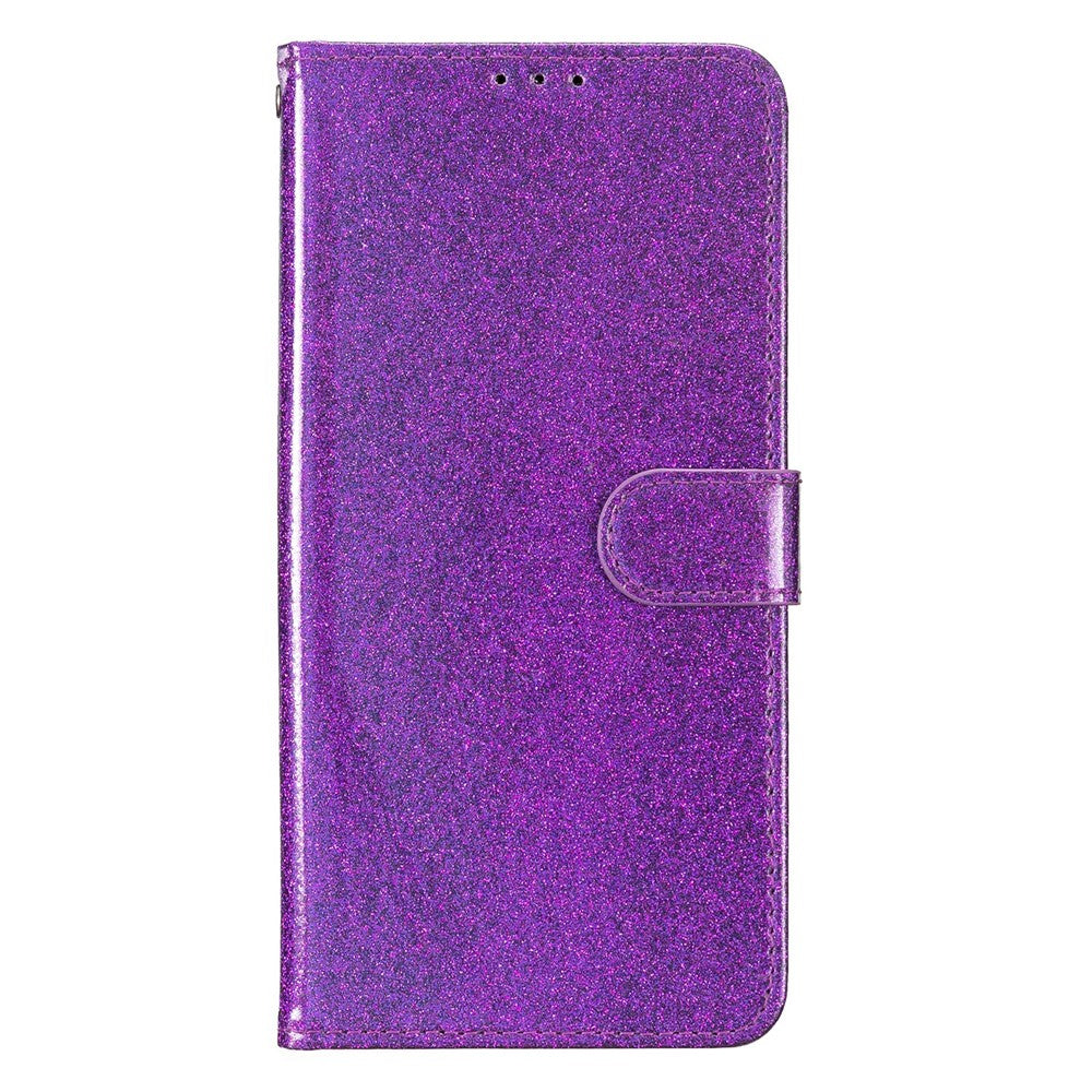 For Oppo Reno14 5G (Global) Wallet Case Glitter Anti-Scratch Leather Stand Phone Cover with Strap - Purple