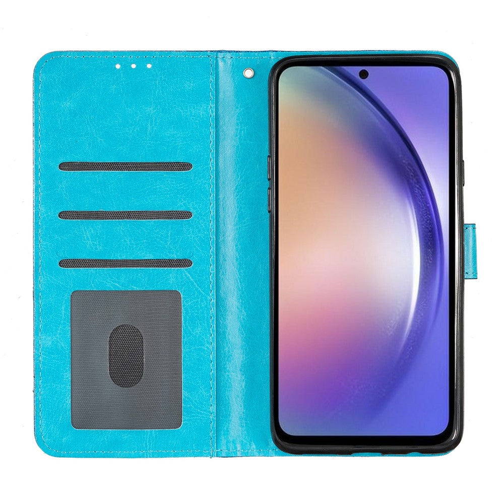 For Oppo Reno14 5G (Global) Wallet Case Glitter Anti-Scratch Leather Stand Phone Cover with Strap - Blue