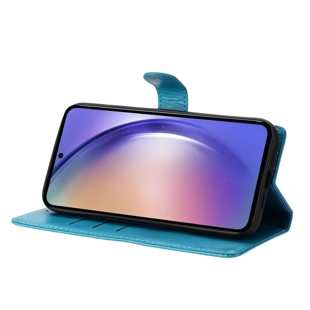 For Oppo Reno14 5G (Global) Wallet Case Glitter Anti-Scratch Leather Stand Phone Cover with Strap - Blue