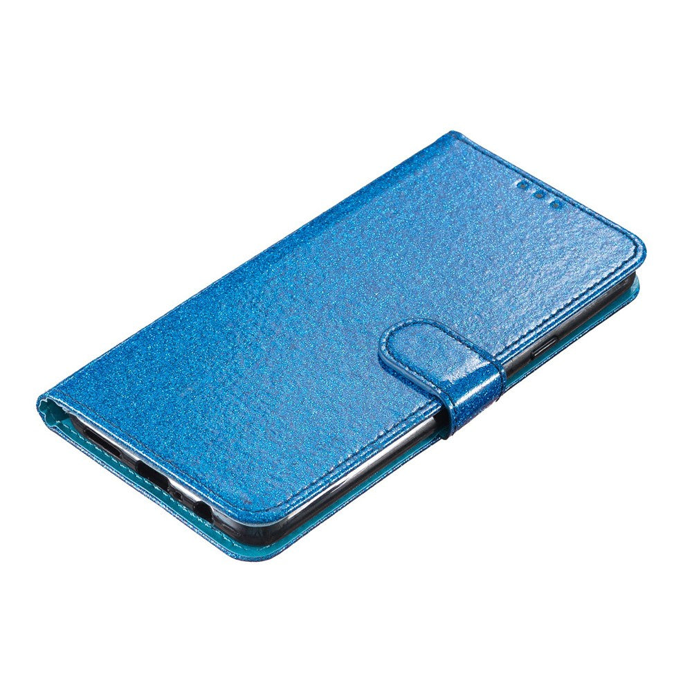 For Oppo Reno14 5G (Global) Wallet Case Glitter Anti-Scratch Leather Stand Phone Cover with Strap - Blue