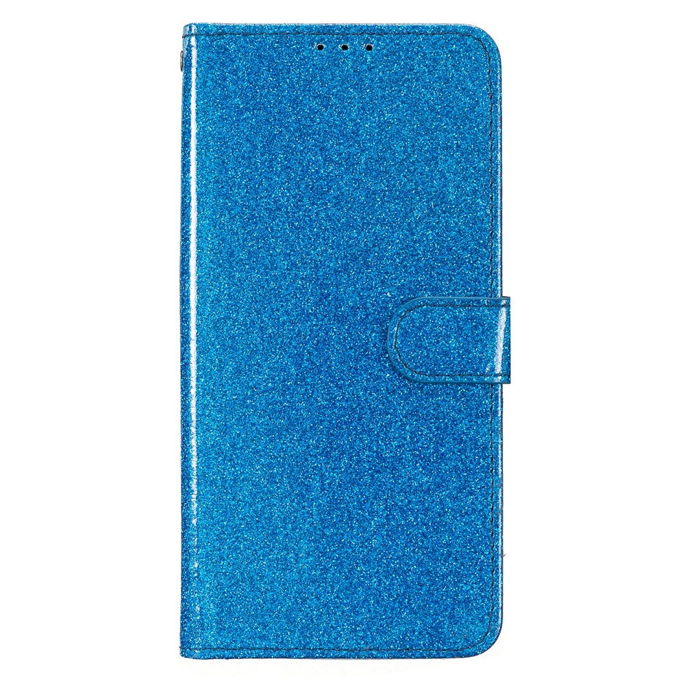 For Oppo Reno14 5G (Global) Wallet Case Glitter Anti-Scratch Leather Stand Phone Cover with Strap - Blue