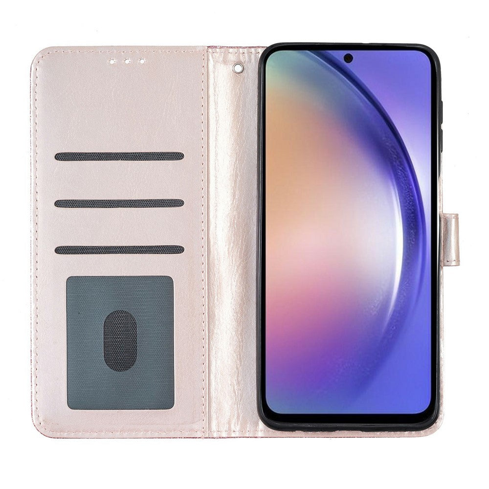 For Oppo Reno14 5G (Global) Wallet Case Glitter Anti-Scratch Leather Stand Phone Cover with Strap - Pink