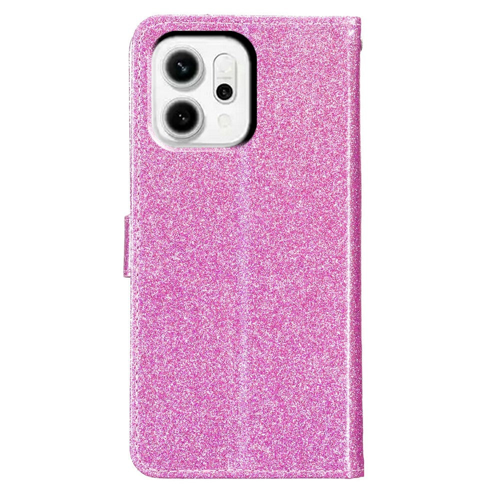 For Oppo Reno14 5G (Global) Wallet Case Glitter Anti-Scratch Leather Stand Phone Cover with Strap - Light Purple