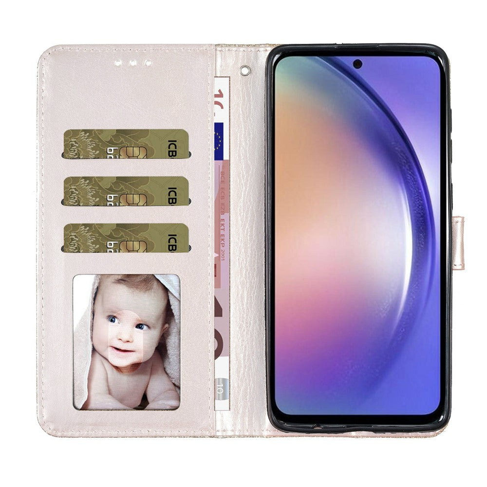 For Oppo Reno14 5G (Global) Wallet Case Glitter Anti-Scratch Leather Stand Phone Cover with Strap - Silver