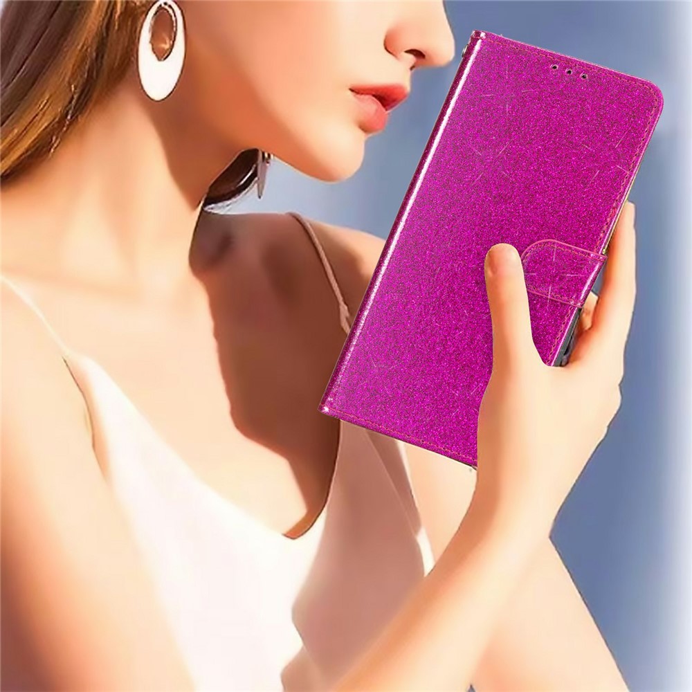 For Oppo Reno14 Pro 5G (Global) Wallet Case Glitter Anti-Scratch Leather Stand Phone Cover with Strap - Rose