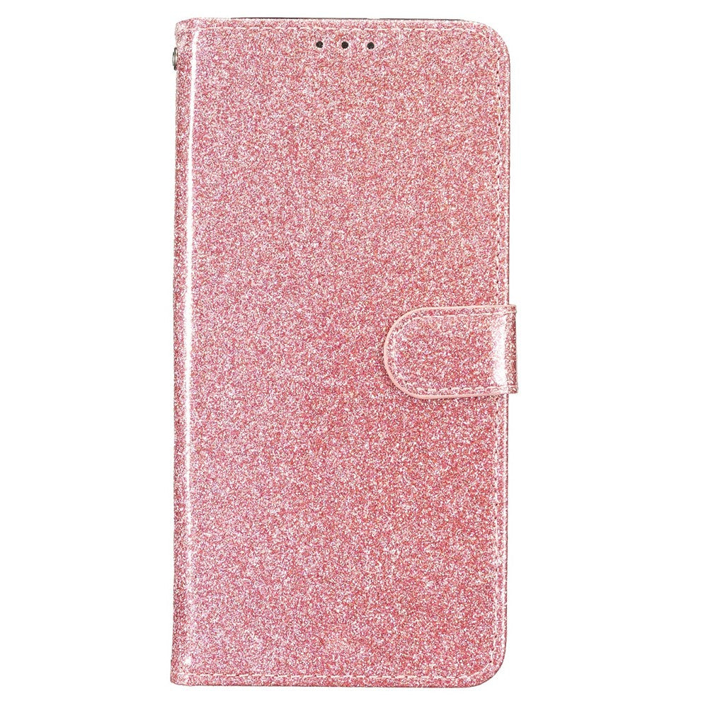 For Oppo Reno14 Pro 5G (Global) Wallet Case Glitter Anti-Scratch Leather Stand Phone Cover with Strap - Rose Gold