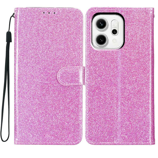 For Oppo Reno14 Pro 5G (Global) Wallet Case Glitter Anti-Scratch Leather Stand Phone Cover with Strap - Light Purple
