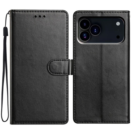 For iPhone 17 Pro Max Leather Case Wallet Stand Phone Cover with Handy Strap - Black