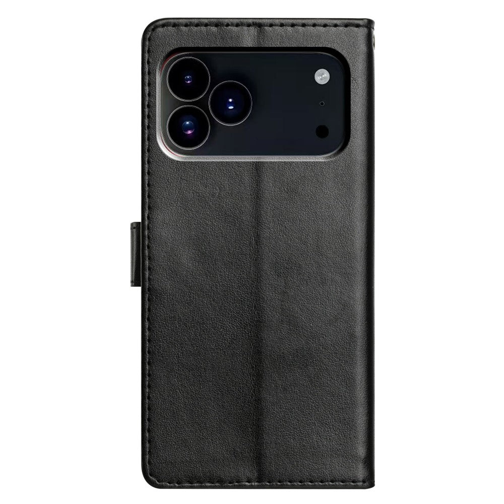 For iPhone 17 Pro Max Leather Case Wallet Stand Phone Cover with Handy Strap - Black