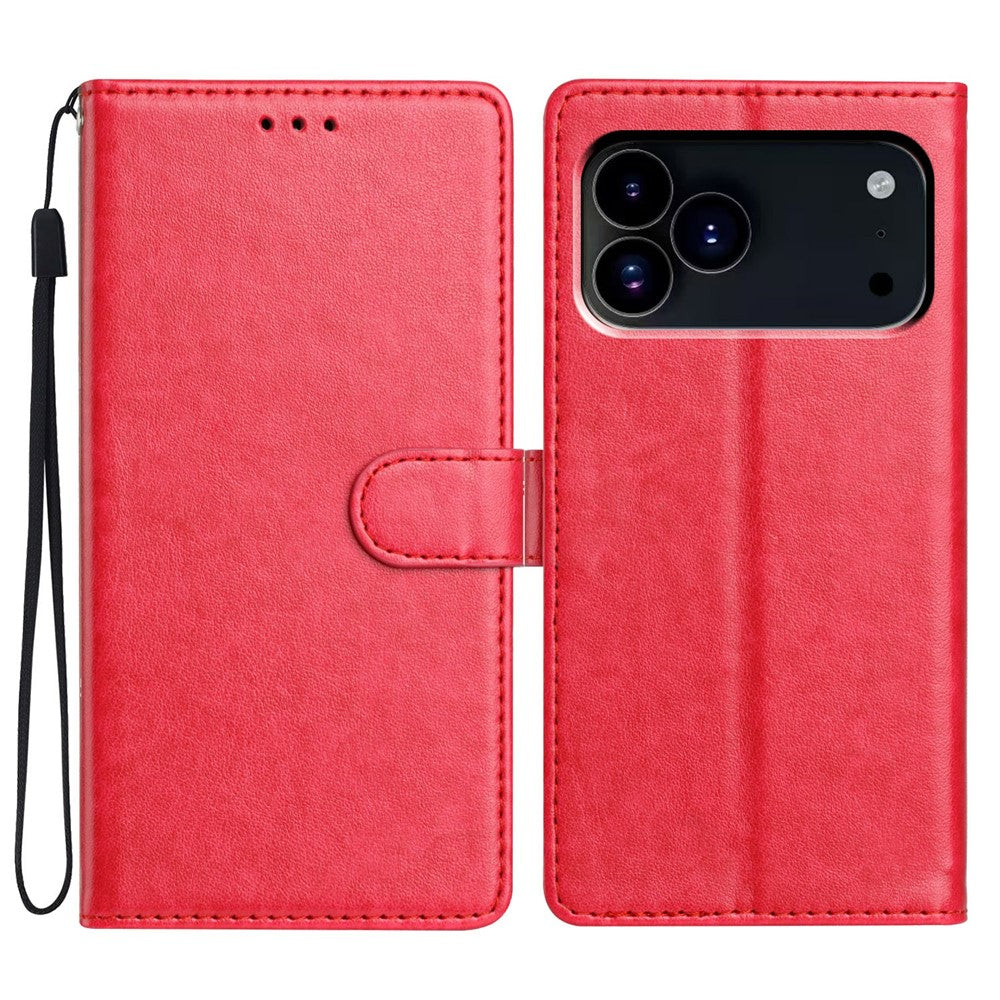 For iPhone 17 Pro Max Leather Case Wallet Stand Phone Cover with Handy Strap - Rose
