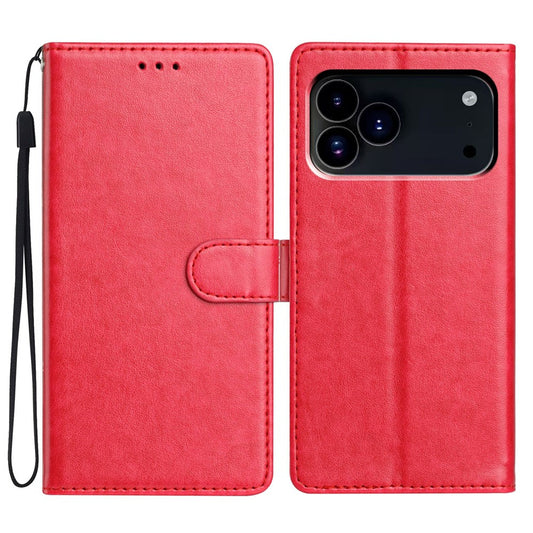 For iPhone 17 Pro Max Leather Case Wallet Stand Phone Cover with Handy Strap - Rose