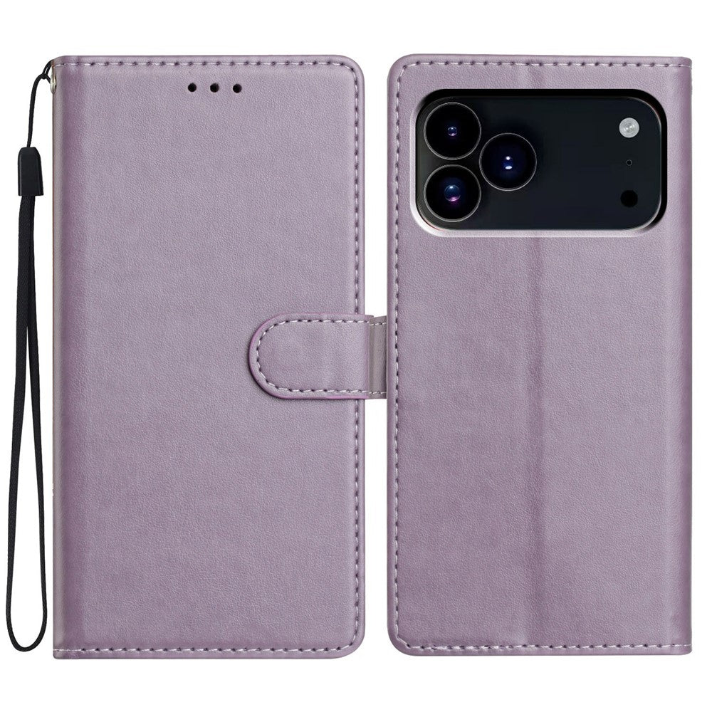 For iPhone 17 Pro Max Leather Case Wallet Stand Phone Cover with Handy Strap - Purple