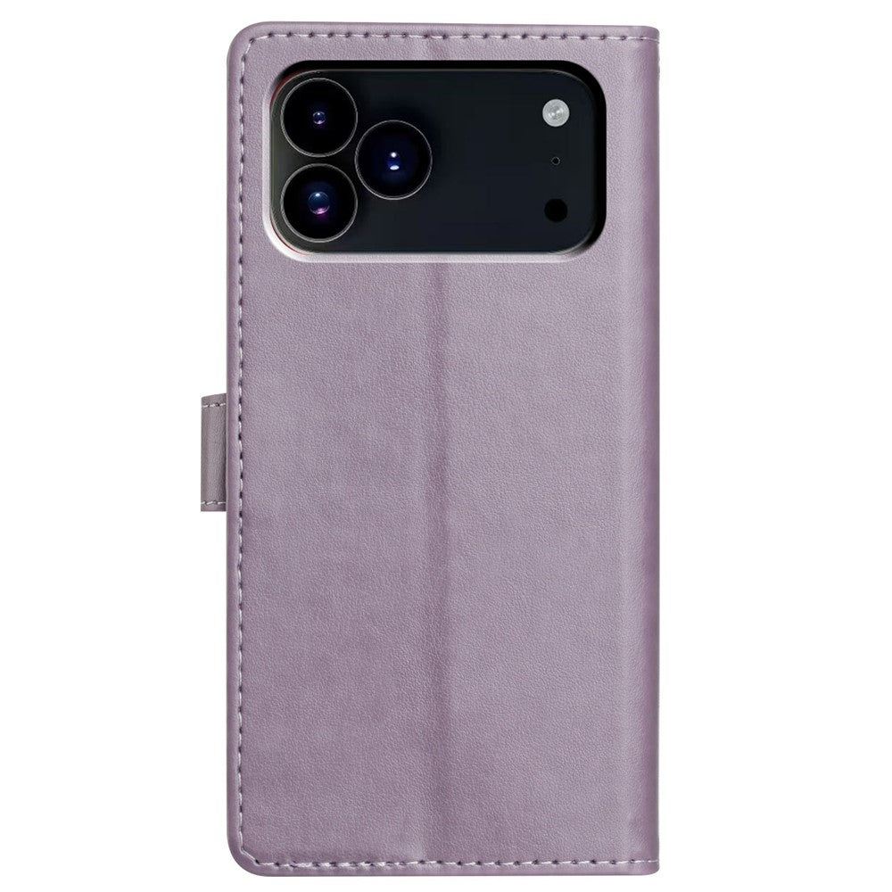 For iPhone 17 Pro Max Leather Case Wallet Stand Phone Cover with Handy Strap - Purple