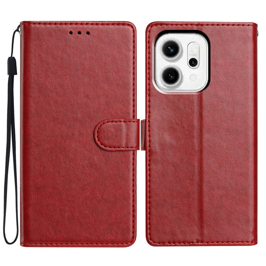 For Oppo Reno14 5G (Global) Leather Case Wallet Stand Phone Cover with Handy Strap - Red