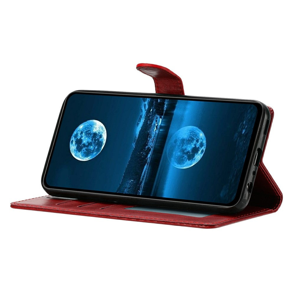 For Oppo Reno14 5G (Global) Leather Case Wallet Stand Phone Cover with Handy Strap - Red
