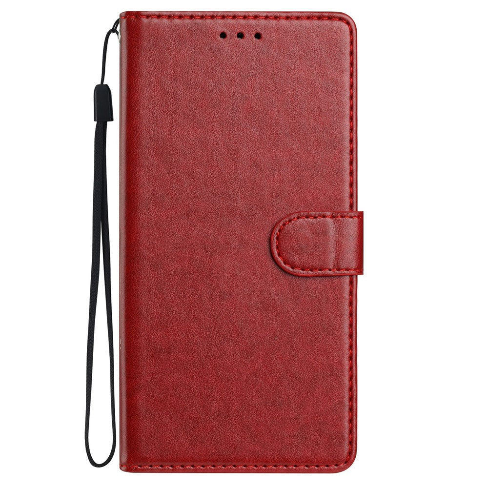 For Oppo Reno14 5G (Global) Leather Case Wallet Stand Phone Cover with Handy Strap - Red