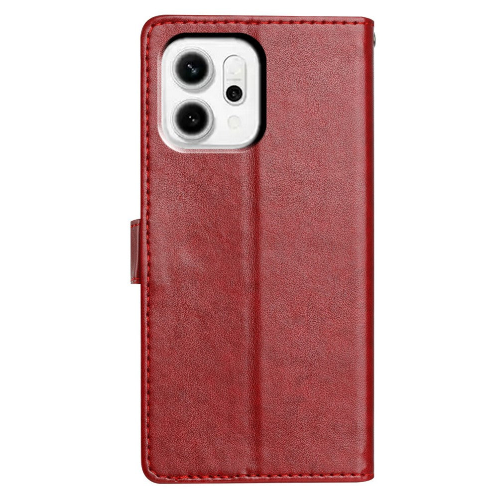 For Oppo Reno14 5G (Global) Leather Case Wallet Stand Phone Cover with Handy Strap - Red