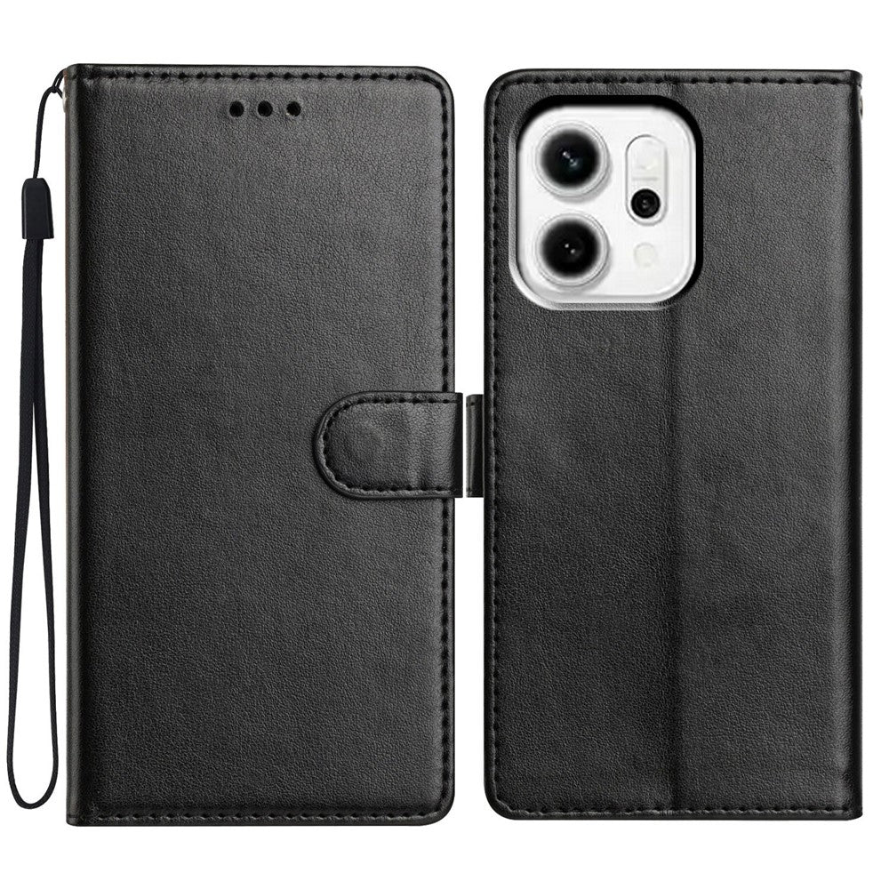 For Oppo Reno14 5G (Global) Leather Case Wallet Stand Phone Cover with Handy Strap - Black