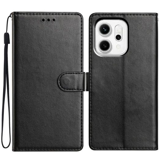 For Oppo Reno14 5G (Global) Leather Case Wallet Stand Phone Cover with Handy Strap - Black