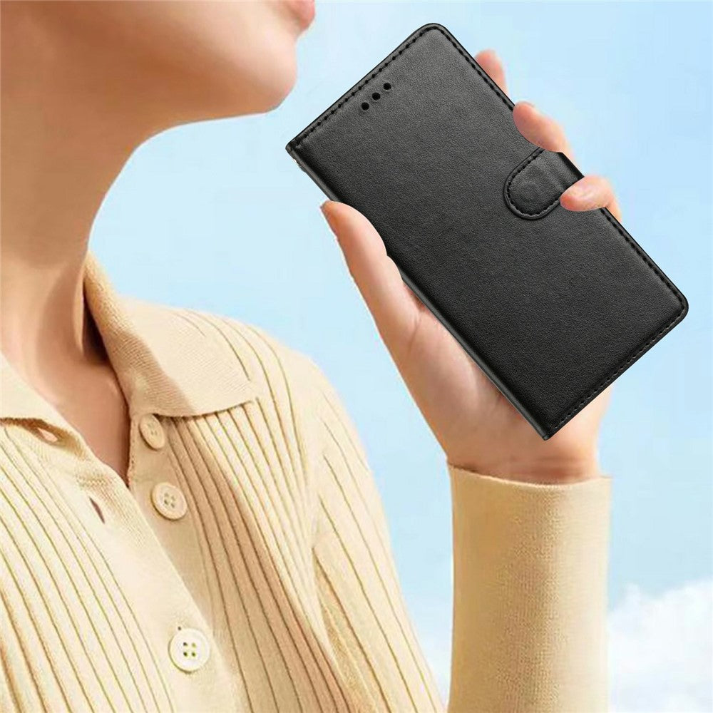 For Oppo Reno14 5G (Global) Leather Case Wallet Stand Phone Cover with Handy Strap - Black