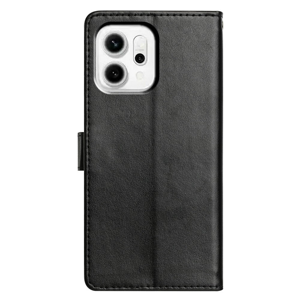 For Oppo Reno14 5G (Global) Leather Case Wallet Stand Phone Cover with Handy Strap - Black