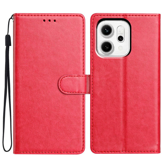 For Oppo Reno14 5G (Global) Leather Case Wallet Stand Phone Cover with Handy Strap - Rose