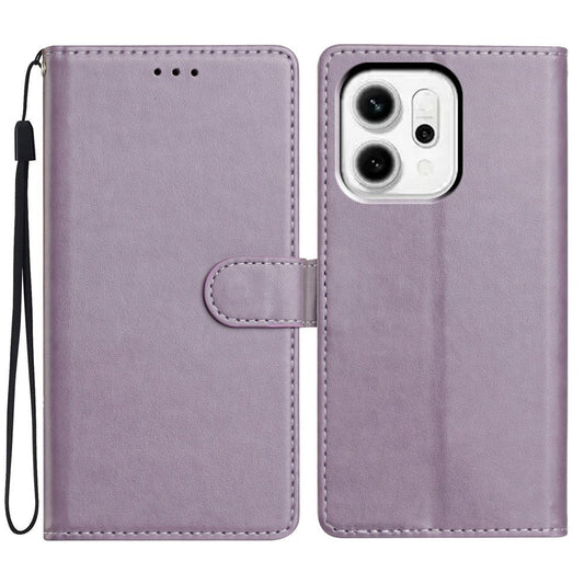 For Oppo Reno14 5G (Global) Leather Case Wallet Stand Phone Cover with Handy Strap - Purple
